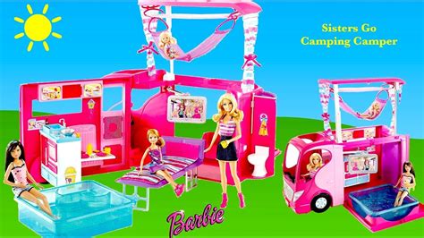 Barbie Sisters Go Camping Camper Unboxing Set Up And Tour Dream Camper
