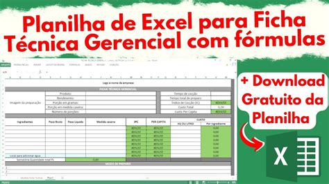 Planilha De Excel Para Ficha Tecnica Gerencial Com F Rmulas Download Gratuito Da Planilha