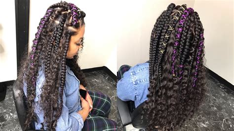Large Free Part Shape Box Braids With Curly Hair Ft