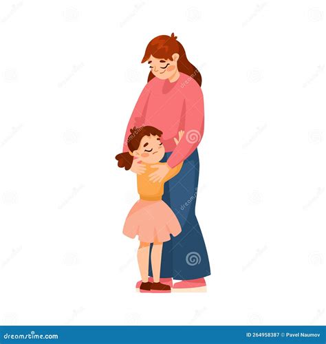 Woman Parent Supporting Girl Daughter Consoling Her Vector Illustration