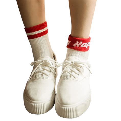 Korean Cute Three Stripe White Tube Socks Women Preppy Style Letter