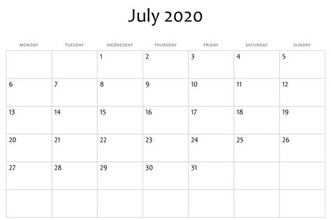 Printable 2020 Calendar Monthly No Download Free Excel