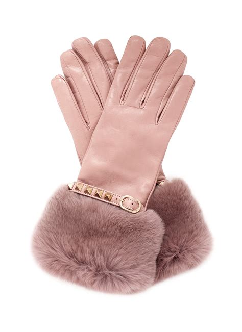 How much does a pack of pinky gloves cost? Valentino Rabbit Fur Trimmed Cuff Rockstud Leather Gloves ...