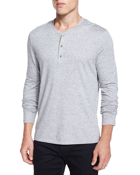 Vince Long Sleeve Henley Shirt In Gray For Men Lyst