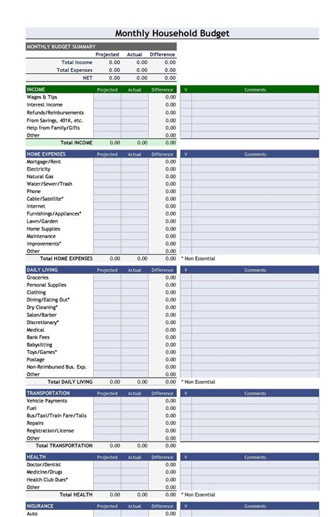 Blank Printable Monthly Budget Spreadsheet Template