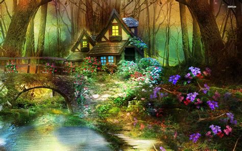 Enchanted Forest Hut Fantasy Landscape Landscape Wallpaper Fantasy