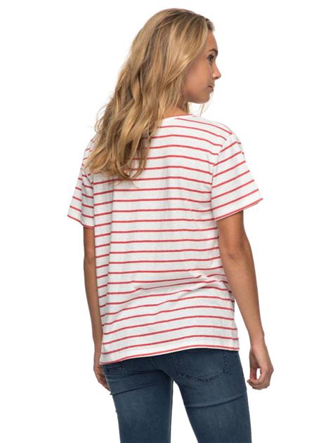 Red Womens Roxy Tops And Shirts Just Simple Stripe T Shirt Spiced Coral Lexi St Navigate Fp