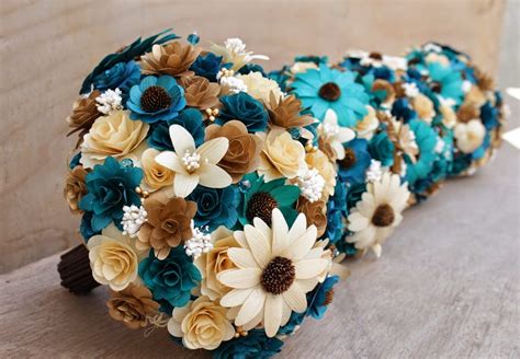 Teal And Copper Wedding Bouquets Corsages And