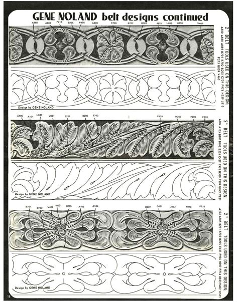 This tip sheet contains belt tooling and carving examples by george hurst. Very different carving pattern for western belts | Leather tooling patterns, Leather working ...