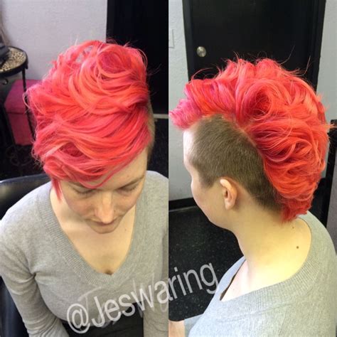 Short Hair Pixie Shaved Sides Shorn Nape Pink Hair Coral