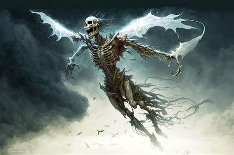 Premium Photo Scary Scary Ghost Skeleton Creature Flying Into Air
