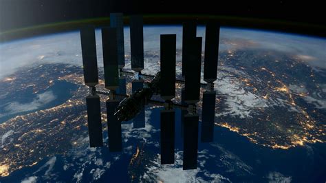 Iss International Space Station Orbiting Earth Elements Of This Image