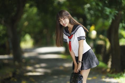 Wallpaper Schoolgirl Brunette Asian Sailor Uniform Watch