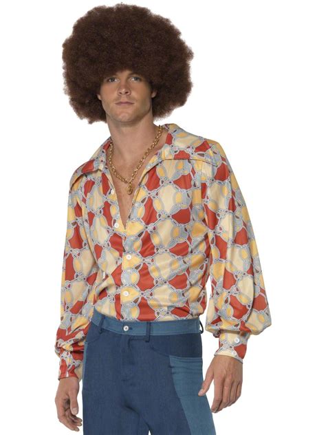 1970s Disco Shirt Mens 70s Fancy Dress Adult Costume Funky Retro Shirt