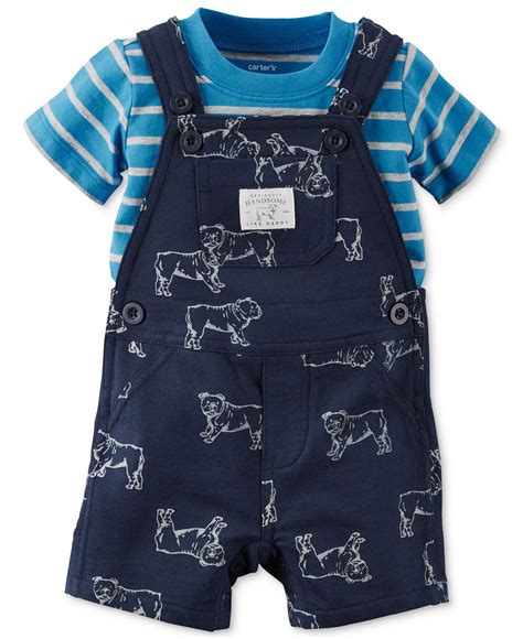 Carters Baby Boys 2 Piece Stripe T Shirt And Dog Shortall Set Kids