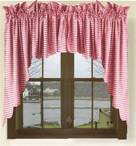 Red Gingham Check Scalloped Window Swag Valance Set