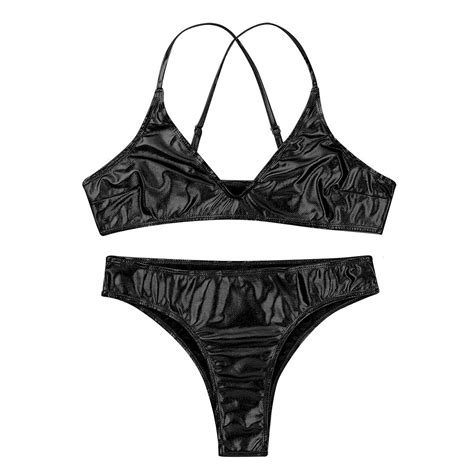 Women Metallic Bikini Swimsuit Printed Bra Thong Bathing Suit Swimwear