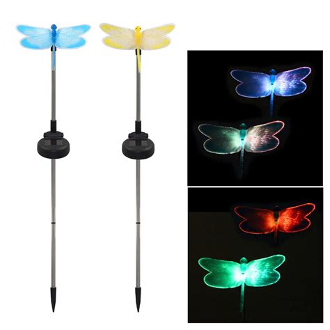 Led Solar Lamp Pack Of 2 Solar Fiber Optic Color Changing Dragonfly