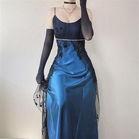 90s Vintage Goth Blue Black Glitter Gown Vampy Prom Depop In 2022