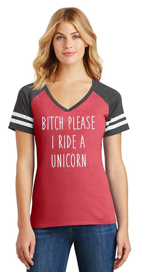 Ladies Bitch Please I Ride Unicorn Funny Game V Neck Tee Sister