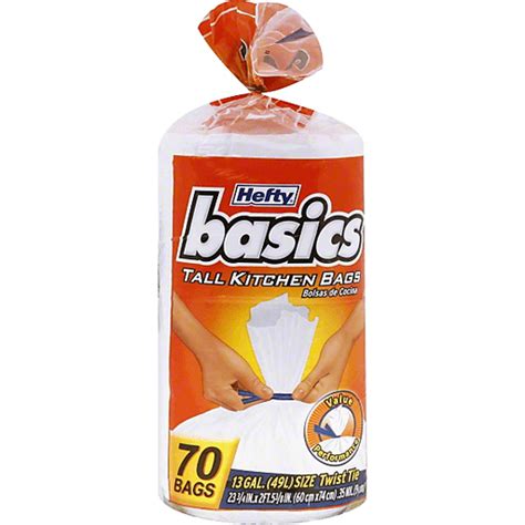 Width of trash bag = perimeter (32) divided by two = 16) for round trash cans: Hefty Basics Tall Kitchen Bags 13 GAL. Size Twist Tie - 70 ...