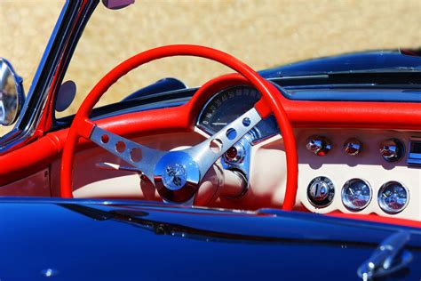 Free Images Red Steering Wheel Sports Car Vintage Car Corvette