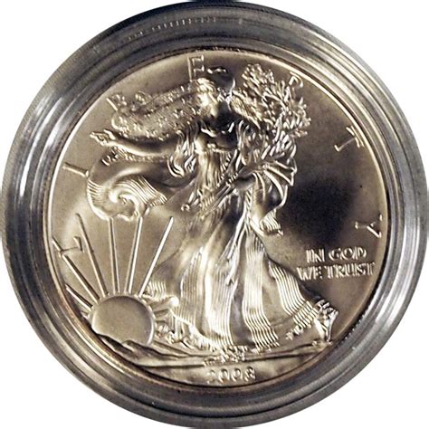 2008 W American Silver Eagle Dollar Burnished Reverse Of 2007 1oz Bu