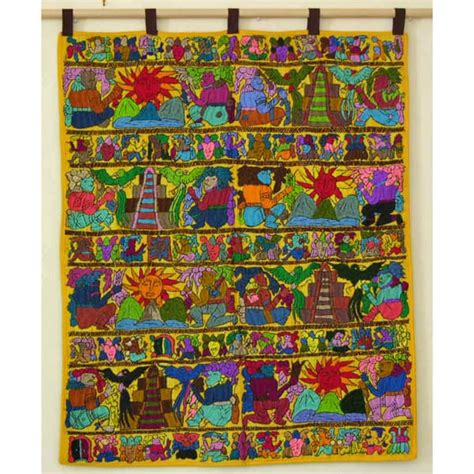 Hand Embroidered Gold Mayan Tapestry Guatemala Bed Bath And Beyond