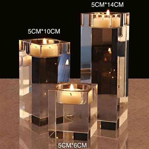 Windfall Home Large Crystal Candle Holders Heavy Solid Square Tealight Holders Faux Crystal