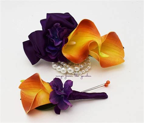 Real Touch Orange Calla Lily Boutonniere Corsage Wedding Flower Package