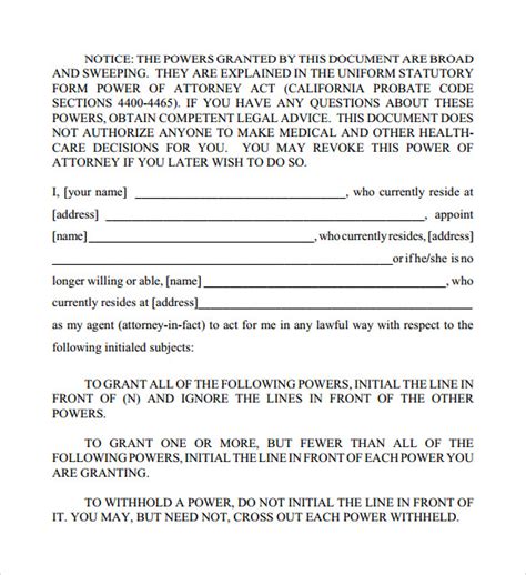 Free 7 Durable Power Of Attorney Forms In Pdf