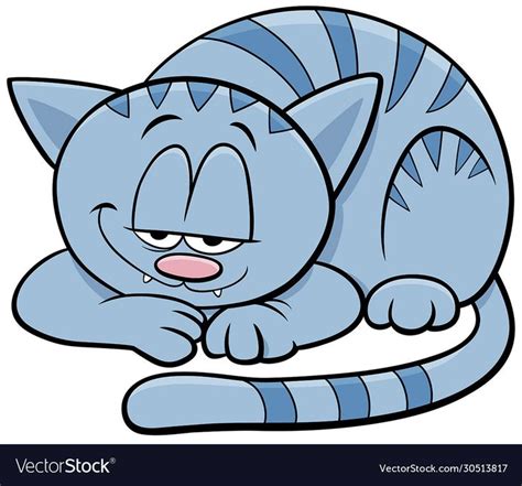 Cartoon Illustration Of Funny Sleepy Cat Or Kitten Comic Animal