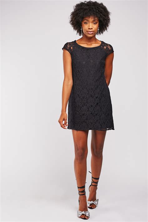 Cap Sleeve Mini Lace Dress Black Just 6