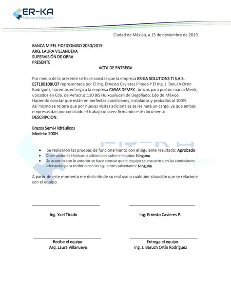 Doc Anexo Nro Formato Modelo De Acta De Entrega De Bienes Y Images