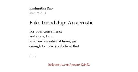 Poems about fake friends that rhyme. Fake friendship: An acrostic by Rashmitha Rao - Hello Poetry