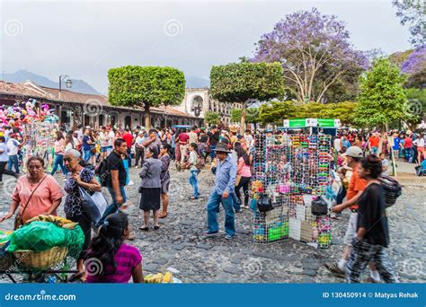 Antigua Guatemala March 25 2016 Crowds Of People On Plaza Mayor
