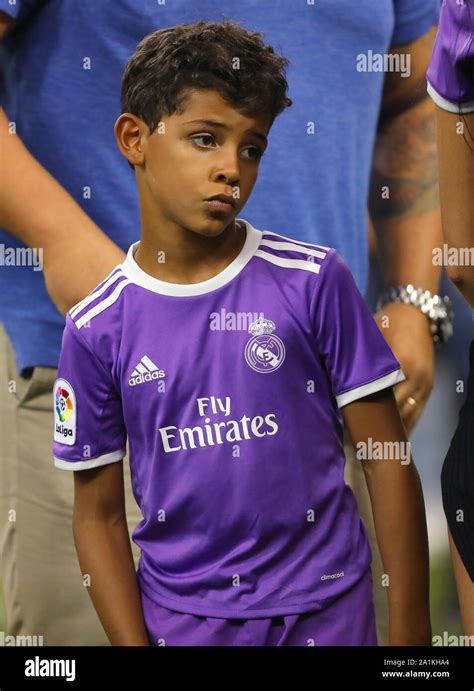 Cristiano Ronaldo Of Real Madrid Son Cristiano Ronaldo Jr Looks On