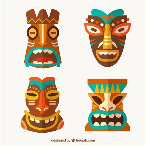 Colección De Máscaras Tiki Tradicionales Descargar Vectores Gratis
