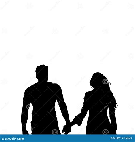 Black Silhouette Romantic Couple Holding Hands Isolated Over White