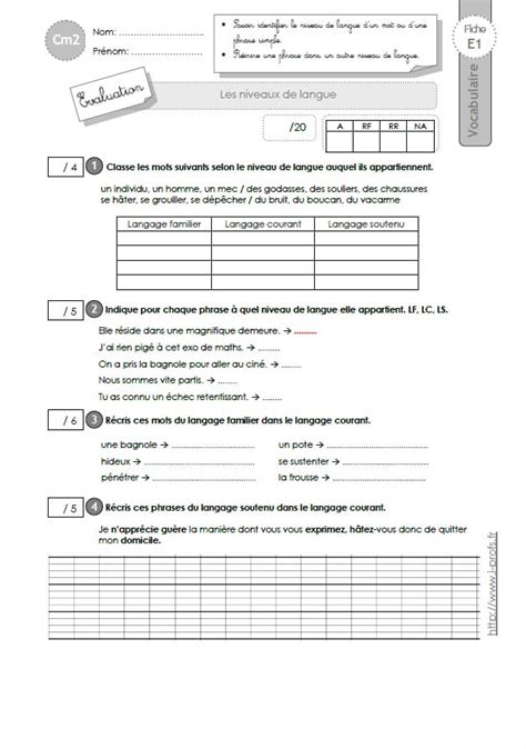 Langage Familier Courant Soutenu Exercices