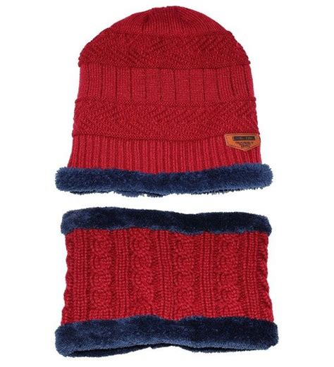 Winter Thick Beanie Hat Scarf Set Slouchy Warm Snow Knit Skull Cap Red