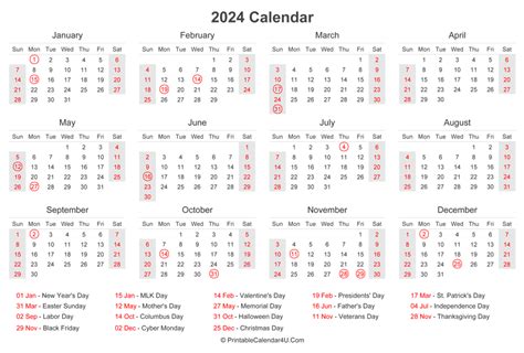 12 Printable Yearly 2024 Calendar With Holidays Watercolor Premium In