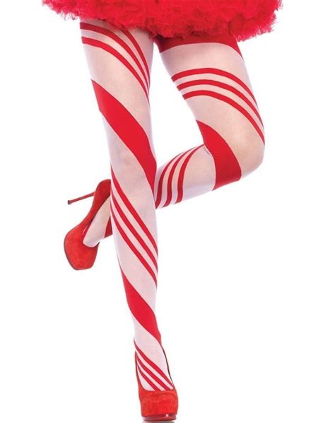 Leg Avenue Christmas Candy Candy Red White Striped Tights Hosiery Pantyhose Adult One Size