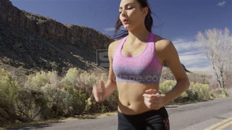 Medium Slow Motion Tracking Shot Of Woman Running In Neighborhood Youtube