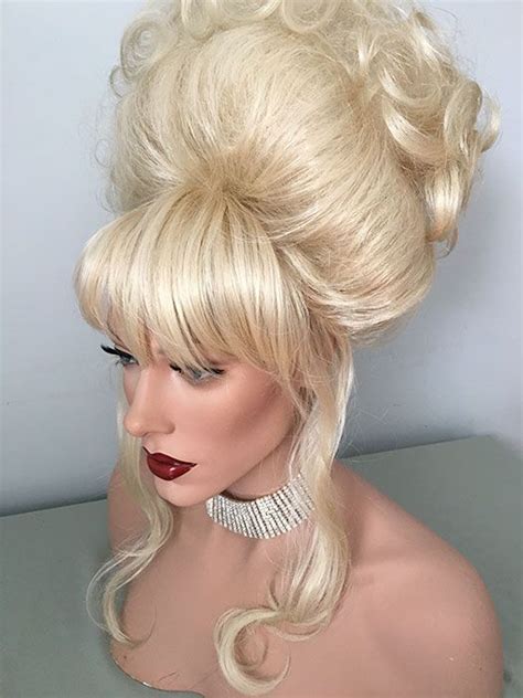Drag Queen Wig Up Do French Twist Curly Topper Pale Blonde