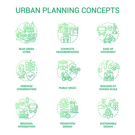 Urban Planning Green Gradient Concept Icons Set Town Development