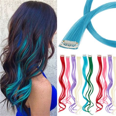 5pc Curly Synthetic Clip In Multi Color Long Highlight Streaks Hair Extensions Ebay
