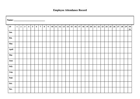 Employee Attendance Sheet Excel Blank Monthly Calendar Template