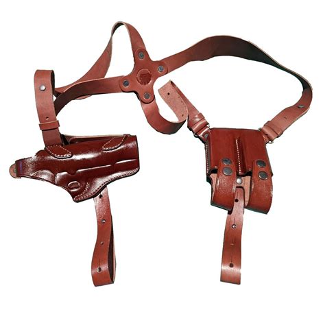 Colt 1911 Leather Horizontal Shoulder Holster With Double Magazine の