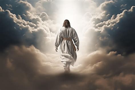 Premium Ai Image A Painting Of Jesus Walking In The Clouds